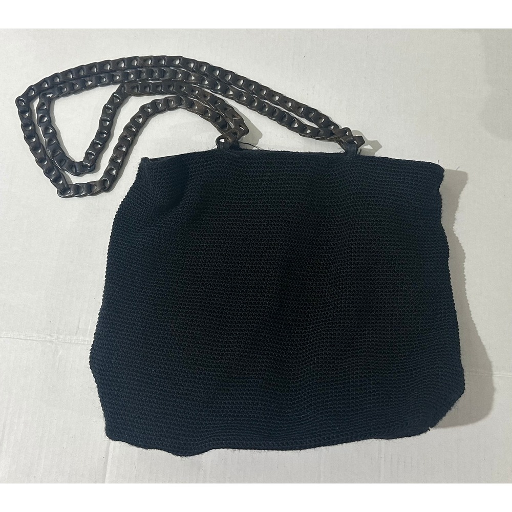 The Sak‎ Black Woven Knit Purse with Brown Chain Strap Shoulder Bag